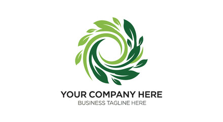 Obraz premium Abstract Green Leaf Swirl Logo Design, Eco-Friendly, Nature Inspired, Circular Emblem