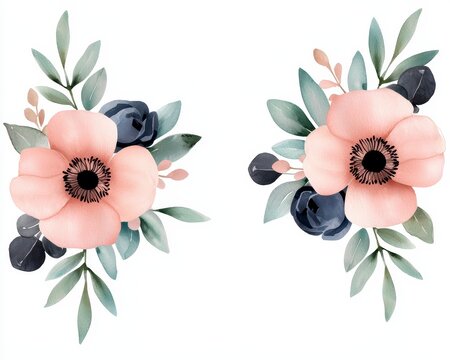 Watercolor floral frame. illustration. Painted blossom border artwork. botanical aquarelle edging picture. foliage decoration element. bloom design.