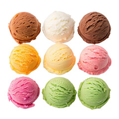 Assorted ice cream scoops isolated on transparent background