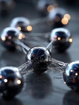 the image shows a close up of a molecular like structure composed of interconnected spherical objects