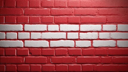 The flag of Austria, painted on a brick wall, creating a textured and patriotic background.