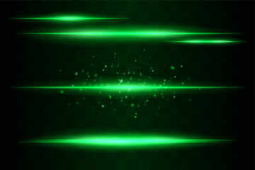 Shining set. Bright glowing beams combined with floating light particles. Central cluster highlights energy dispersion and soft motion on transparent background.