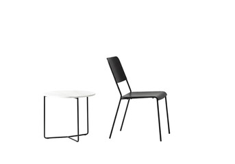 Black Chair and Round Table in Dark Room on transparent background