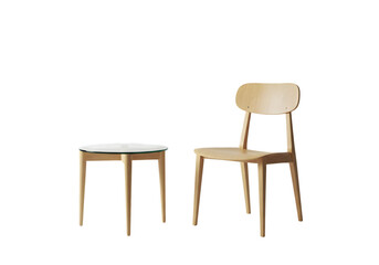 Minimalist Wooden Chair and Side Table Modern Furniture Design on transparent background