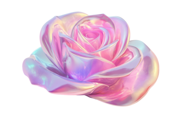 Iridescent pink rose flower isolated on transparent background. Pink rose flower fluid on white background, 3d rendering.