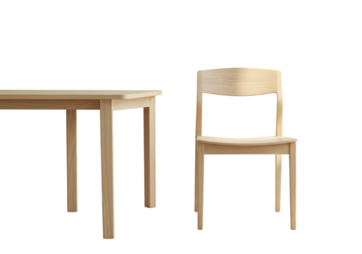 Simple Light Wood Table and Chair Set Perfect for Minimalist Design Projects on transparent background