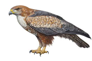 Detailed illustration of a lanner falcon bird of prey isolated on transparent background. Portrait of a eagle isolated on white background.