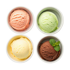 Four bowls of ice cream isolated on transparent background