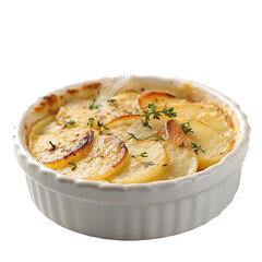 A serving of potato gratin with cheese isolated on a transparent background png