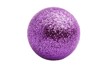 Glittering purple christmas ball isolated on transparent background. Purple glitter christmas ball isolated on white background.