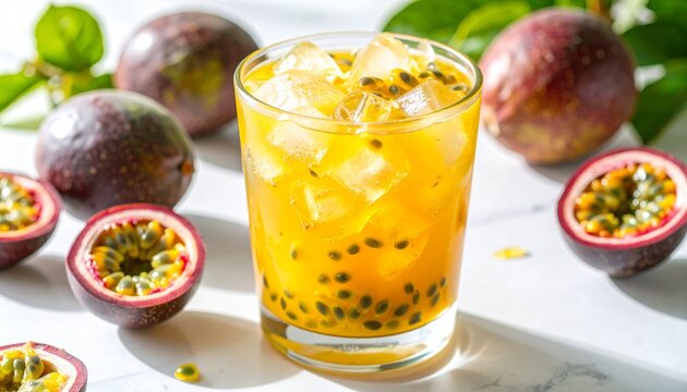 Refreshing Markisa Fruit Drink with Ice Cubes, Perfect for Summer