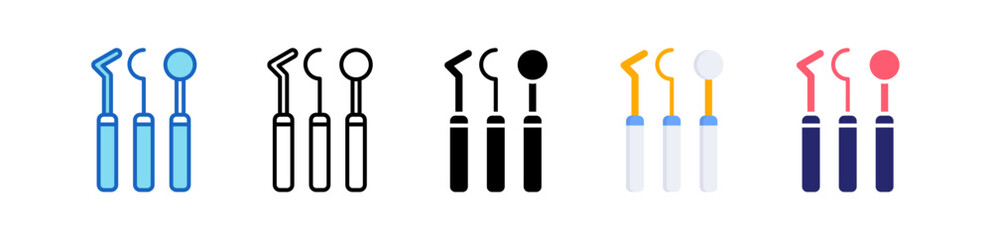 Dentist Tools Multiple Style Icon Set Collection. 