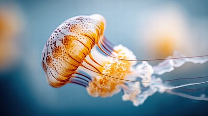 A mesmerizing close-up captures the beauty of a vibrant jellyfish in the ocean.