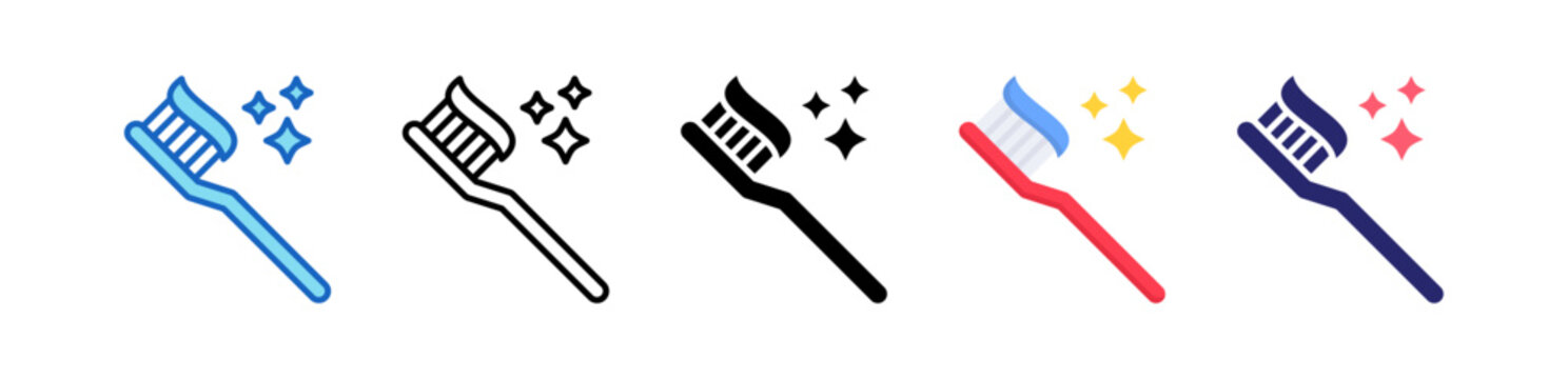 Toothbrush Multiple Style Icon Set Collection. 