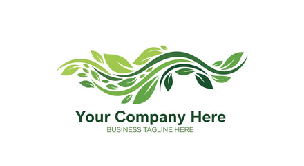 Dynamic wavy logo of stylized green leaves and vines, an elegant nature-inspired design with placeholder text.