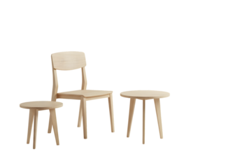 Stacked Light Wood Chairs and Stools on transparent background