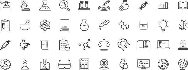 Laboratory and Science Research Line Icon Set.  Chemistry, Biology, Medicine, and Education icon pack, line icon.