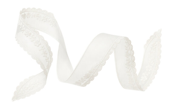White organza ribbon with embroidered lace