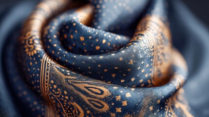 Obraz premium An elegant silk scarf with intricate gold patterns in shades of blue.