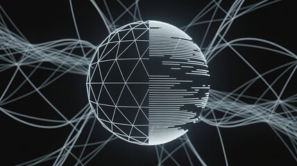 Digital Globe: A futuristic, low poly digital rendering of globe. The image emphasizes the intricate network of data and global connectivity.