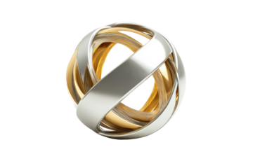 Ornate mosaic sphere ball isolated on transparent background. Silver and gold sphere ball isolated on white background, 3d rendering.