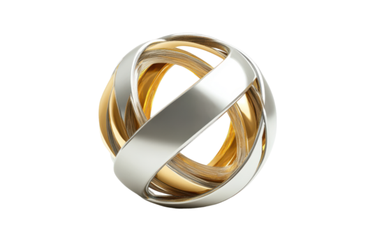 Ornate mosaic sphere ball isolated on transparent background. Silver and gold sphere ball isolated on white background, 3d rendering.