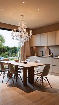 cuisine moderne avec lustre en cristal