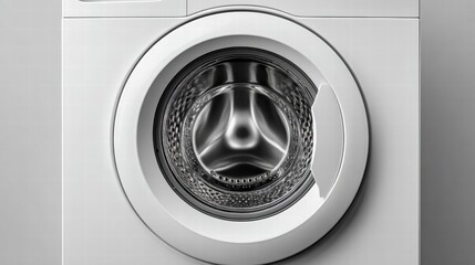 A gleaming white washing machine stands ready for a fresh laundry cycle.