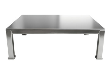 Modern silver metal coffee table isolated on transparent background. Silver steel table isolated on white background.