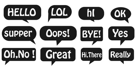 Black conversation clouds. Communication tags nad cartoon speech bubbles sign.
