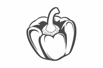 Monochrome Bell Pepper Icon with Stem on a White Background Isolated