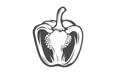 Two Whole Peppers and One Half Pepper on White Background