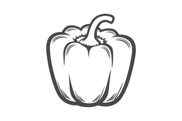 Stylized Bell Pepper Outline, Monochrome on White Background