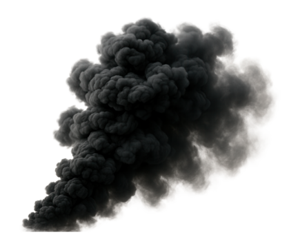 Dense, black smoke cloud with a heavy, swirling presence