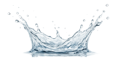 Single water splash with a mirrored surface