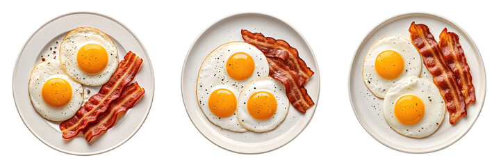 Set For Plates with eggs and bacon isolated on transparent background