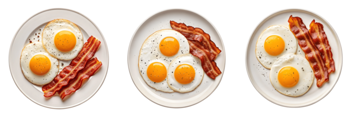 Set For Plates with eggs and bacon isolated on transparent background