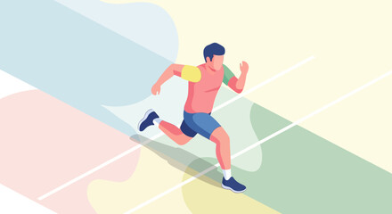 Obraz premium Isometric Illustration of a Running Athlete in Sportswear