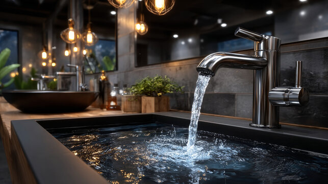 Water leak from sink pipe in bathroom vector graphic illustration, leaked and splash water from the pipe, pipe repair and maintenance service