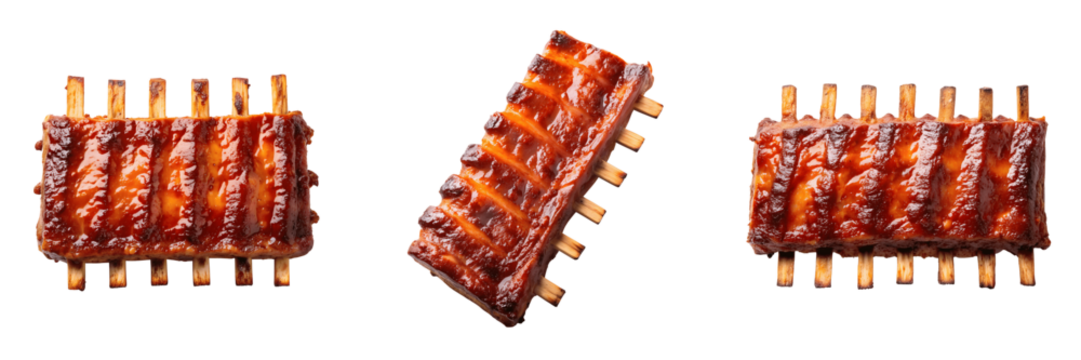 Set For Three racks of bbq ribs isolated on a transparent background