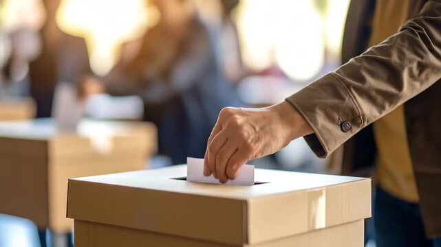 Person dropping ballot into voting box