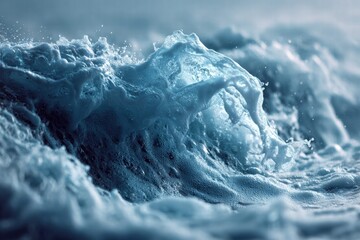A close-up captures the raw power of a crashing ocean wave with intense detail.