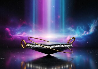 Ethereal Marble Platform:  Cosmic Nebula Background, Gold Accents, Luxurious Mood
