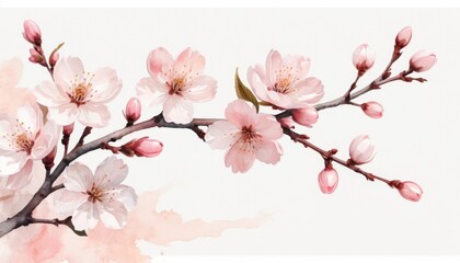 Watercolor painting of cherry blossoms on branch