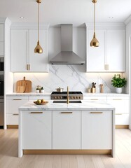 Modern white kitchen with gold accents