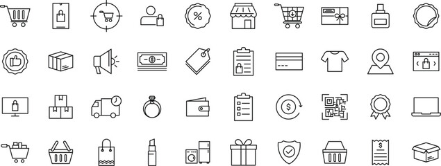 Shopping and E-commerce Line Icon Set. Retail, Online Store, Delivery, and Payment icon pack. outline icon set.