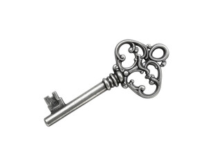 Antique golden key on white background