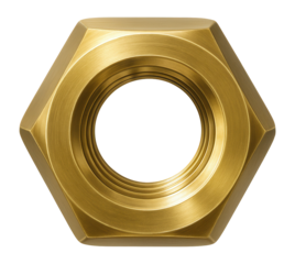 Brass hex nut with a shiny finish