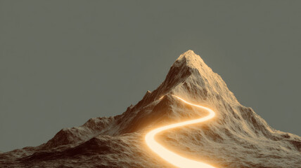 Mountain peak with glowing path leading to top, symbolizing career growth, minimal background