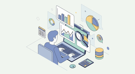 Person analyzing financial data with charts and graphs on laptop
